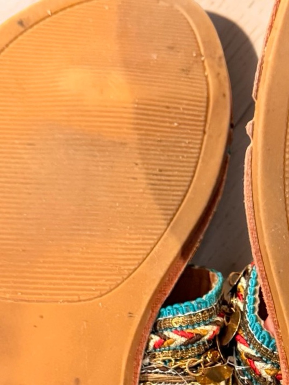 Embellished Orange Slide Sandals with Multicolor Trim - Picture 7 of 7